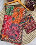 Whimsical Multicolor Chinon Silk Printed Mirror Work Saree