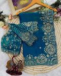 Tremendous Rama Fandy Silk Sequence Embroidery Work Saree With Stitched Blouse