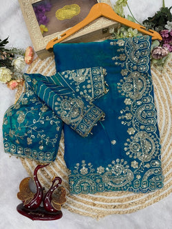 Tremendous Rama Fandy Silk Sequence Embroidery Work Saree With Stitched Blouse