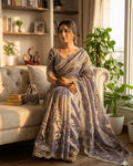 Brood Blue Fandy Silk Sequence Embroidery Work Saree With Stitched Blouse