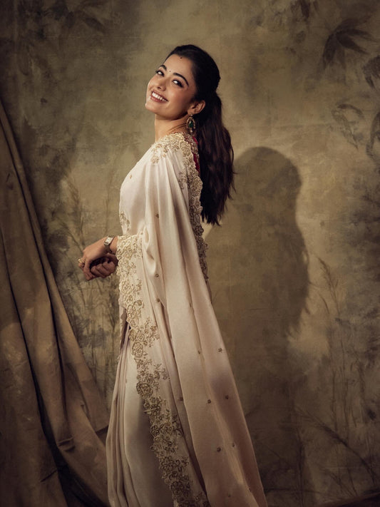 Amiable Off White Rangoli Silk Sequence Embroidery Work Saree