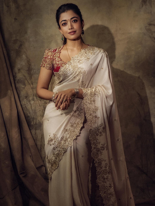 Amiable Off White Rangoli Silk Sequence Embroidery Work Saree