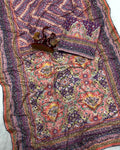 Outstanding Multicolor Chinon Silk Printed Mirror Work Saree