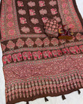 Angelic Brown Crape Silk Ajrakh Printed Mirror Work Saree