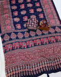 Rhapsody Navy Blue Crape Silk Ajrakh Printed Mirror Work Saree