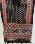 Magnetic Black Crape Silk Ajrakh Printed Mirror Work Saree