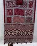 Deserving Maroon Crape Silk Ajrakh Printed Mirror Work Saree