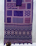 Seraphic Purple Crape Silk Ajrakh Printed Mirror Work Saree