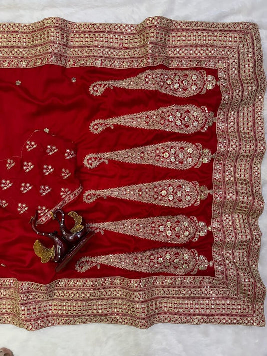 Magnificat Red Vichitra Silk Sequence Embroidery Work Saree