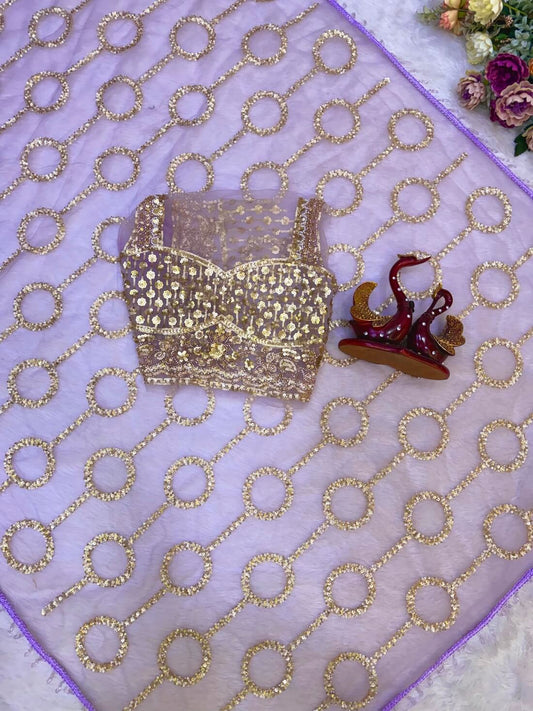 Fugacious Lavender Twill Net Sequence Embroidery Work Saree