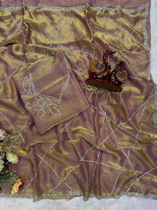 Propinquity Pink Fandy Silk Diamond Jarkan Work Saree