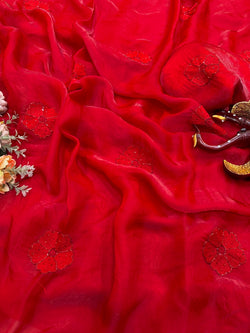 Majesty Red Fandy Silk Embroidery Work Saree