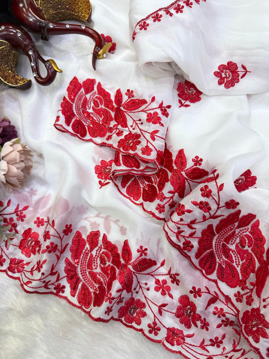 Susurrous Off White Rangoli Silk Sequence Embroidery Work Saree