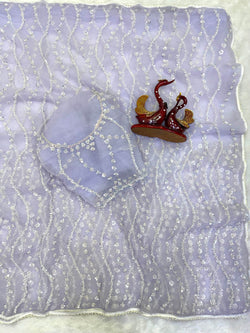 Rhapsodic Lavender Soft Net Sequence Embroidery Work Saree