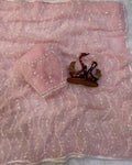 Prettiest Pink Soft Net Sequence Embroidery Work Saree