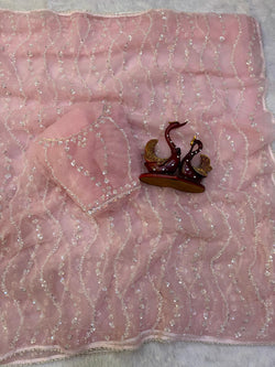 Prettiest Pink Soft Net Sequence Embroidery Work Saree