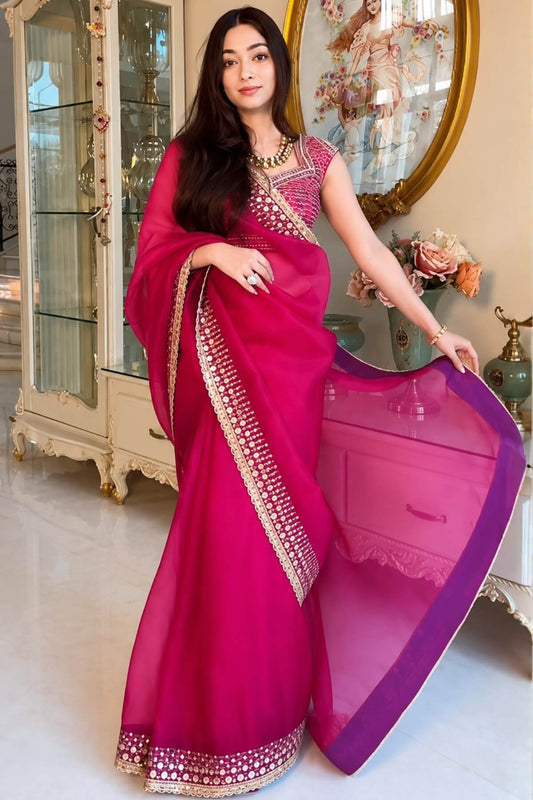 Classic Dark Pink Jimmy Choo Sequence Embroidery Work Saree