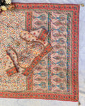 Propinquity Beige Chinon Silk Printed Mirror Work Saree With Full Stitched Blouse