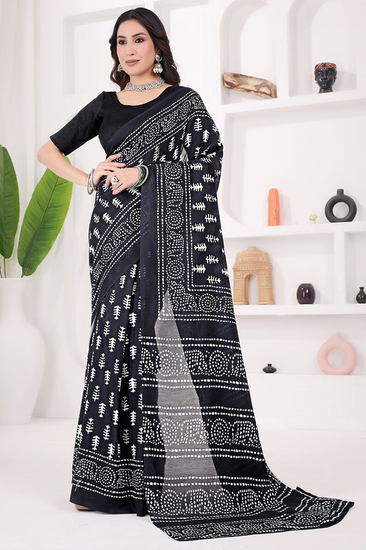 Cynosure Black 1-Minute Ready To Wear Cotton Saree