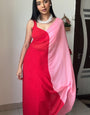 Trendy 1-Minute Ready To Wear Red and Pink Georgette Saree