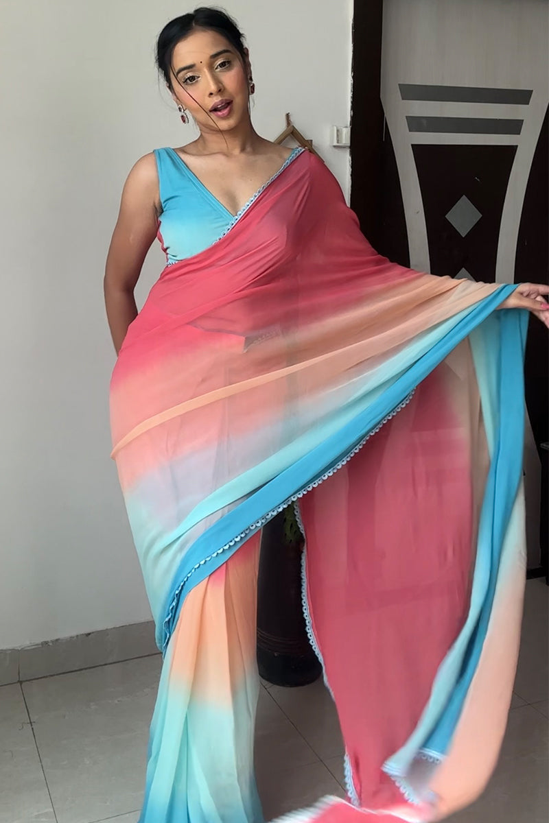 Stunning 1-Minute Ready To Wear Multi Color Georgette Saree - thelotusfab