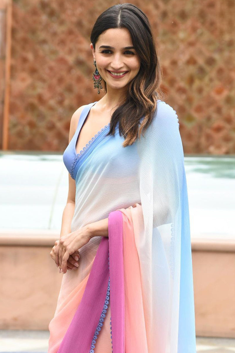 Stunning 1-Minute Ready To Wear Multi Color Georgette Saree - thelotusfab