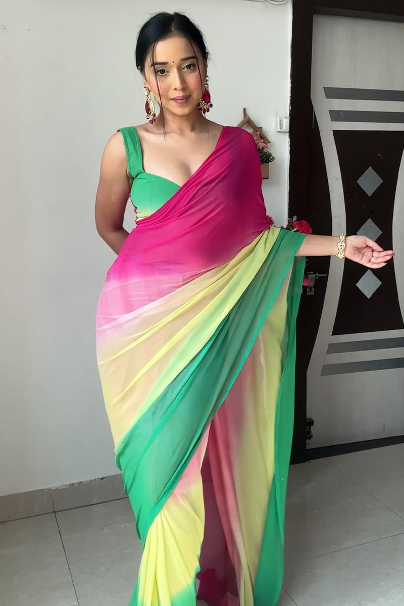 Marvellous 1-Minute Ready To Wear Multi Color Georgette Saree - thelotusfab