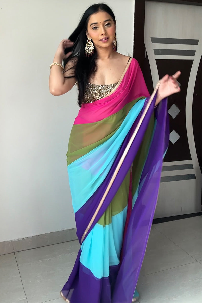 Crepe Fabric V-neck Blouse Fascinating Look Multi Color Printed Plain Saree  in Mumbai at best price by Kreeva Com - Justdial