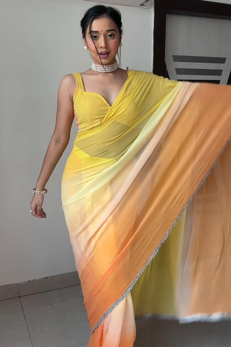 Elegant 1-Minute Ready To Wear Multi Color Georgette Saree - thelotusfab