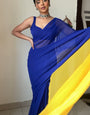 Amazing 1-Minute Ready To Wear Blue And Yellow Georgette Saree