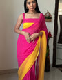 Phenomenal 1-Minute Ready To Wear Pink And Yellow Satin Saree