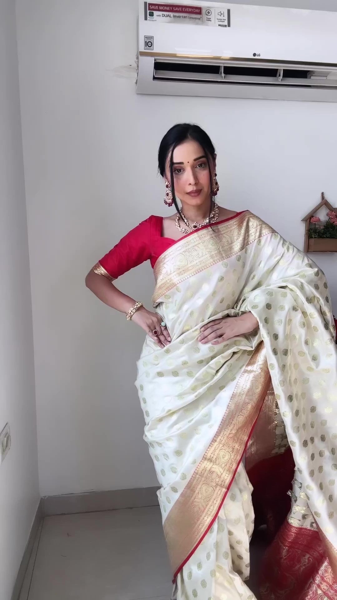 Attractive 1-Minute Ready To Wear Beige Soft Silk Saree - thelotusfab