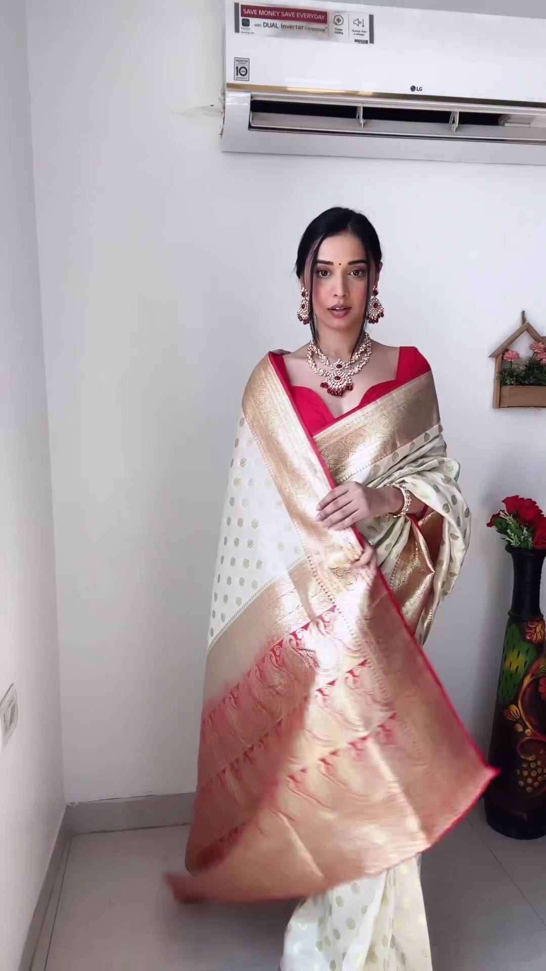 Attractive 1-Minute Ready To Wear Beige Soft Silk Saree - thelotusfab