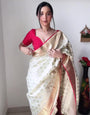 Attractive 1-Minute Ready To Wear Beige Soft Silk Saree