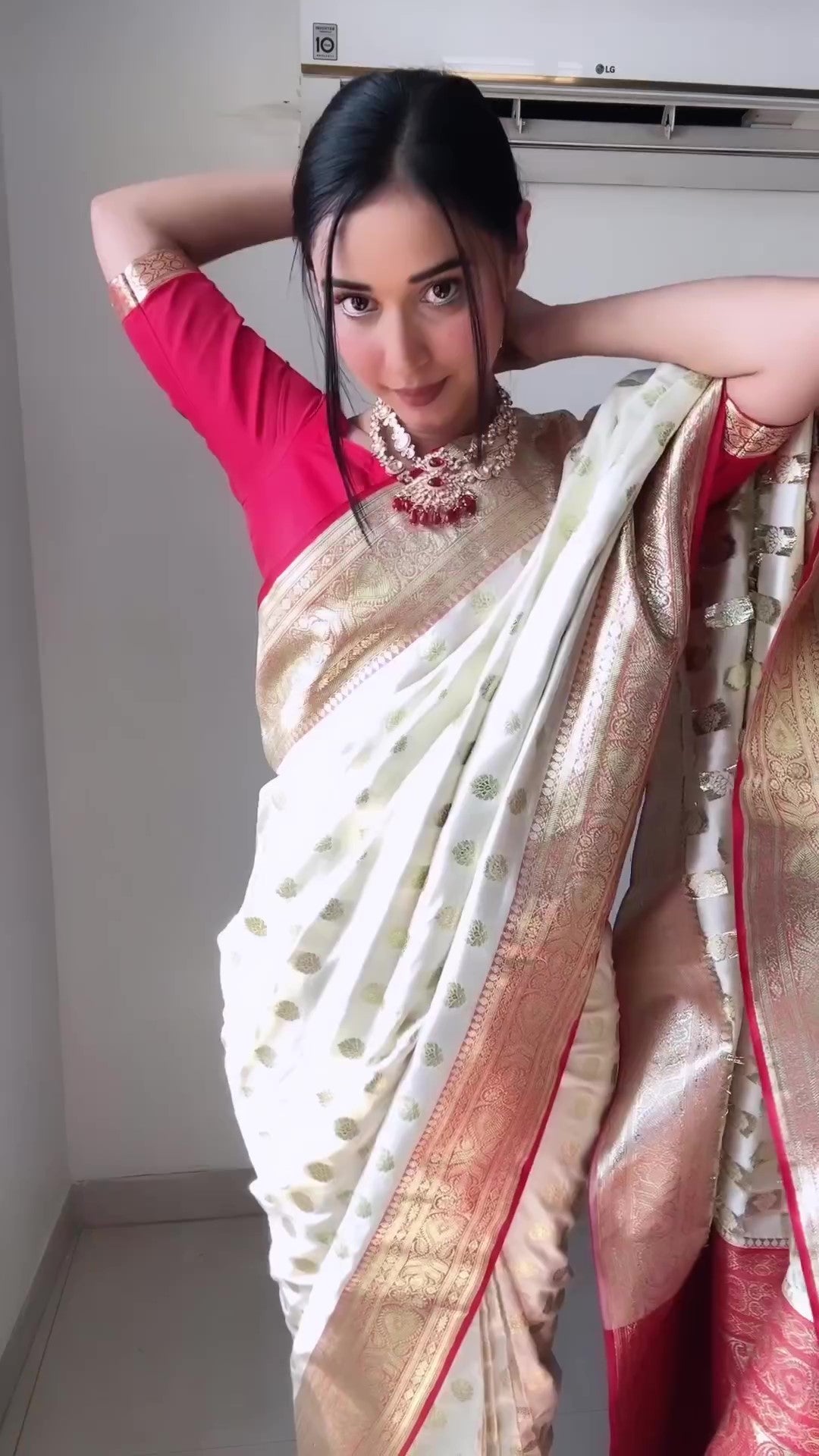 Attractive 1-Minute Ready To Wear Beige Soft Silk Saree - thelotusfab