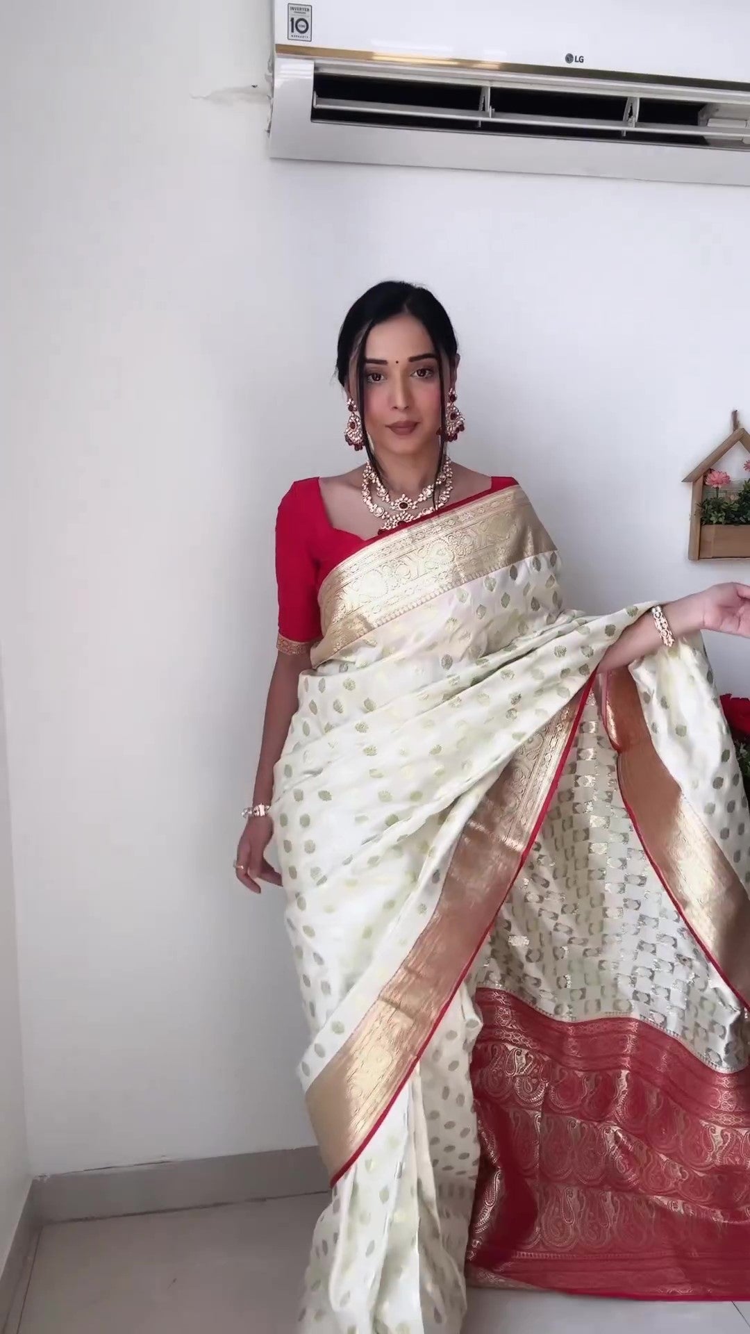 Attractive 1-Minute Ready To Wear Beige Soft Silk Saree - thelotusfab