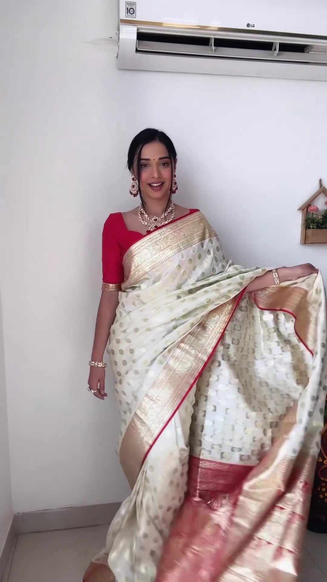 Attractive 1-Minute Ready To Wear Beige Soft Silk Saree - thelotusfab