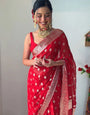 Tempting 1-Minute Ready To Wear Red Cotton Silk Saree