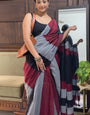 Verdant 1-Minute Ready To Wear Grey and Maroon Cotton Saree