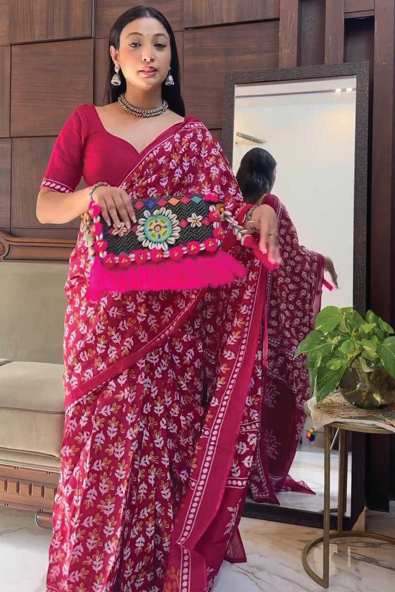 Marvellous 1-Minute Ready To Wear Dark Pink Cotton Saree