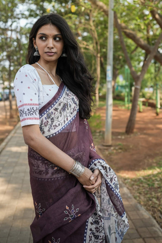 Mellifluous Brown 1-Minute Ready To Wear Cotton Saree