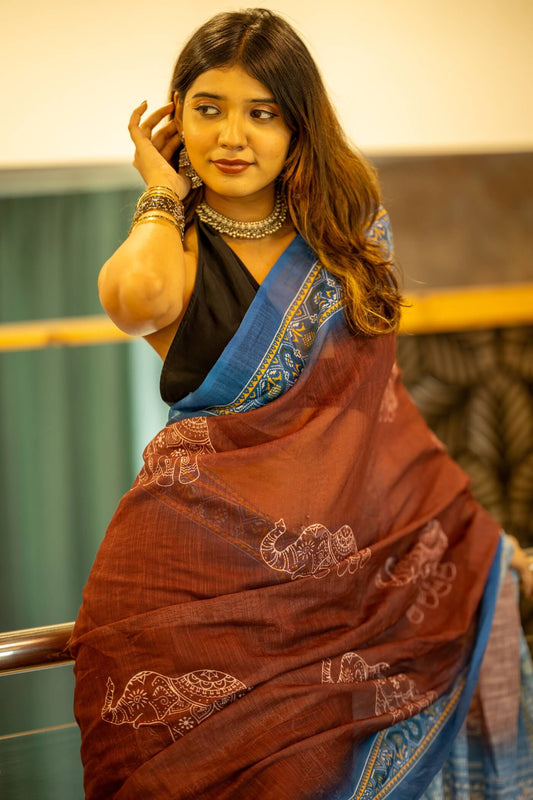 Outstanding Brown 1-Minute Ready To Wear Cotton Saree