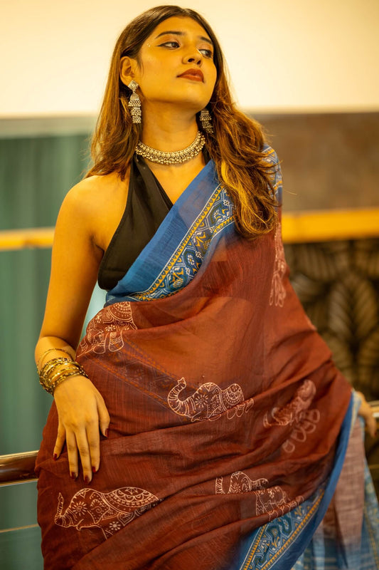 Outstanding Brown 1-Minute Ready To Wear Cotton Saree