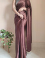 Desultory 1-Minute Ready To Wear Brown Satin Silk Saree