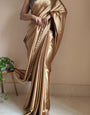 Energetic 1-Minute Ready To Wear Champagne Gold Satin Silk Saree