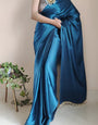 Flaunt 1-Minute Ready To Wear Cobalt Blue Satin Silk Saree