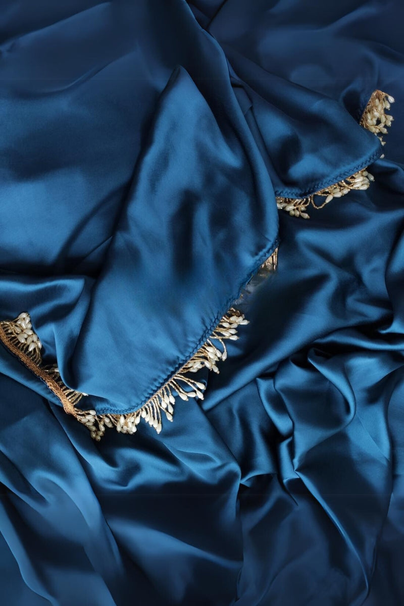 Flaunt 1-Minute Ready To Wear Cobalt Blue Satin Silk Saree - thelotusfab