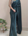 Enticing 1-Minute Ready To Wear Dark Blackish Green Satin Silk Saree