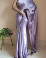 Dazzling 1-Minute Ready To Wear Dull Lavender Satin Silk Saree