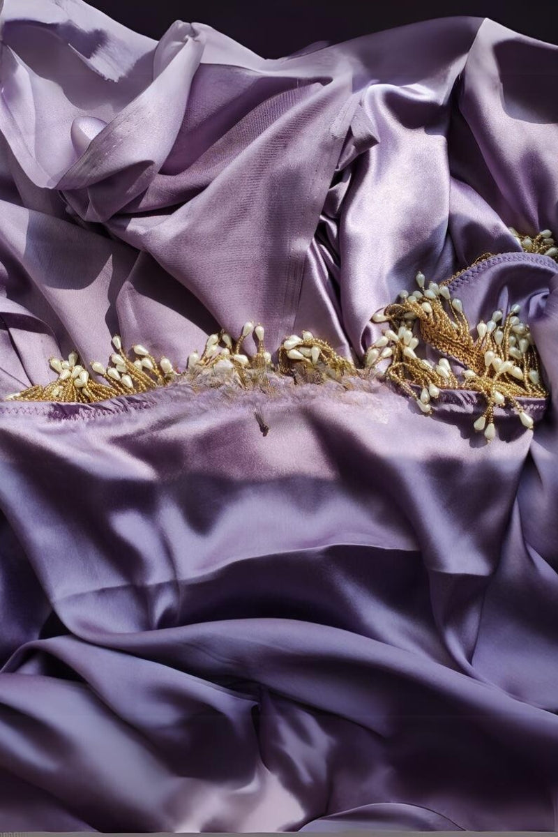 Dazzling 1-Minute Ready To Wear Dull Lavender Satin Silk Saree - thelotusfab